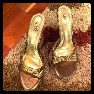 Charles David Bronze 4.5 in wedge heel.